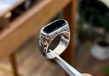 Stone Black Aqeeq Silver Ring